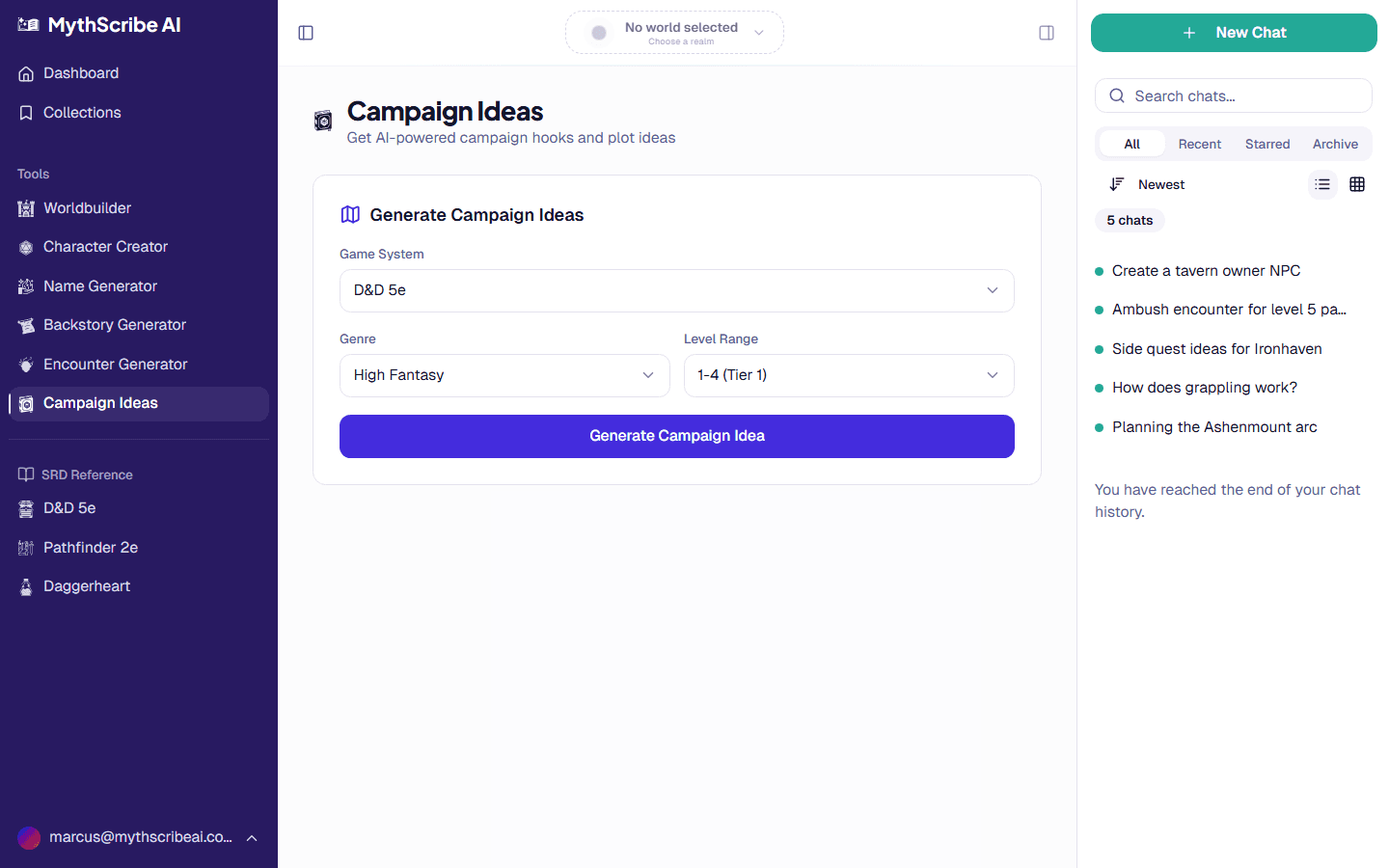 Campaign ideas generator with theme selection and AI-generated arc
