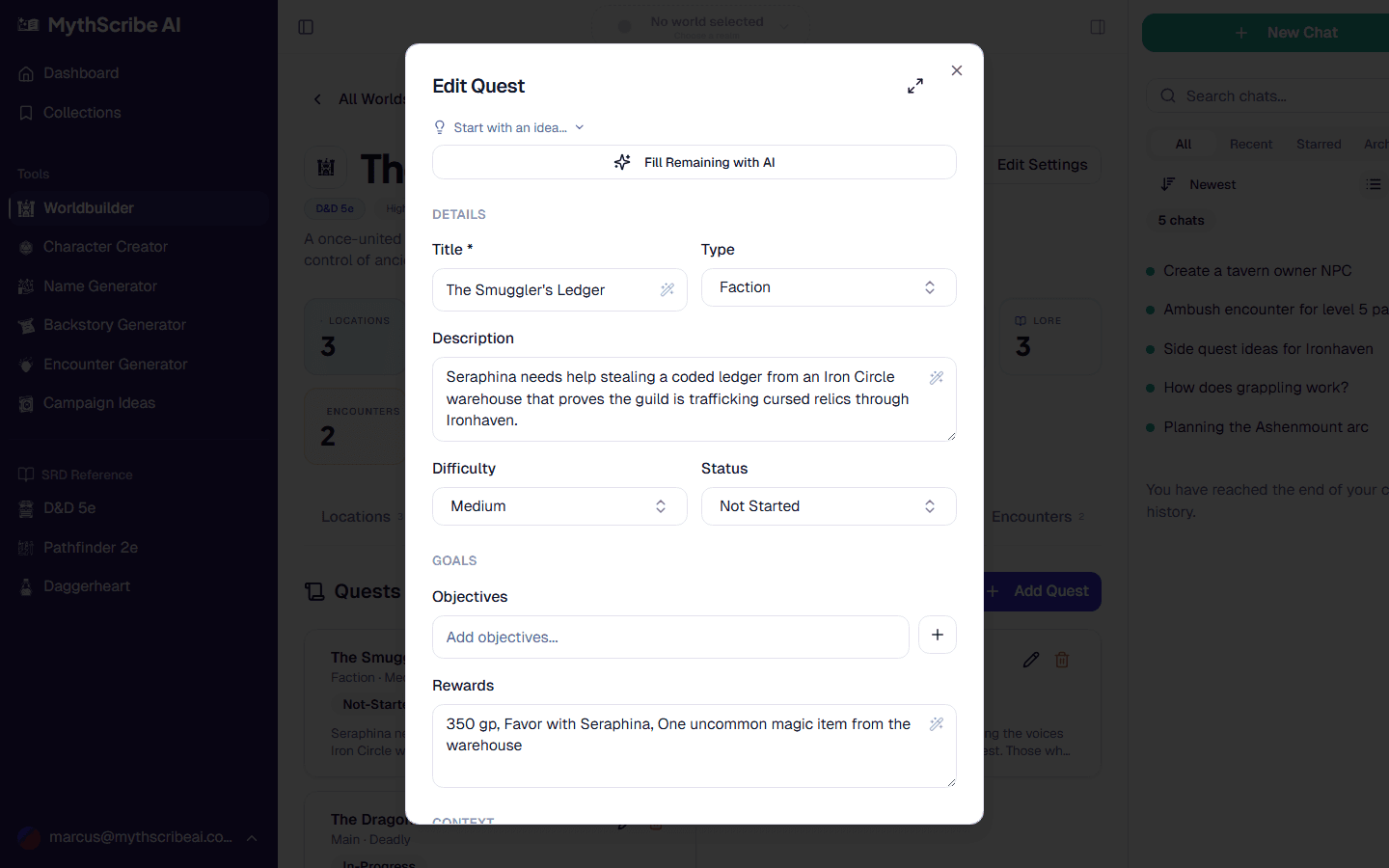 Quest editor with NPC quest giver linked